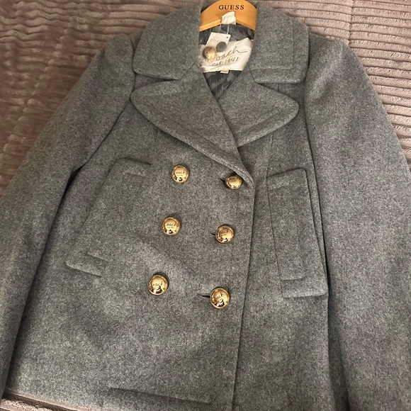 Size XSmall double breasted Coach Heather Gray Wool Pea Coat With gold buttons. - Picture 6 of 15